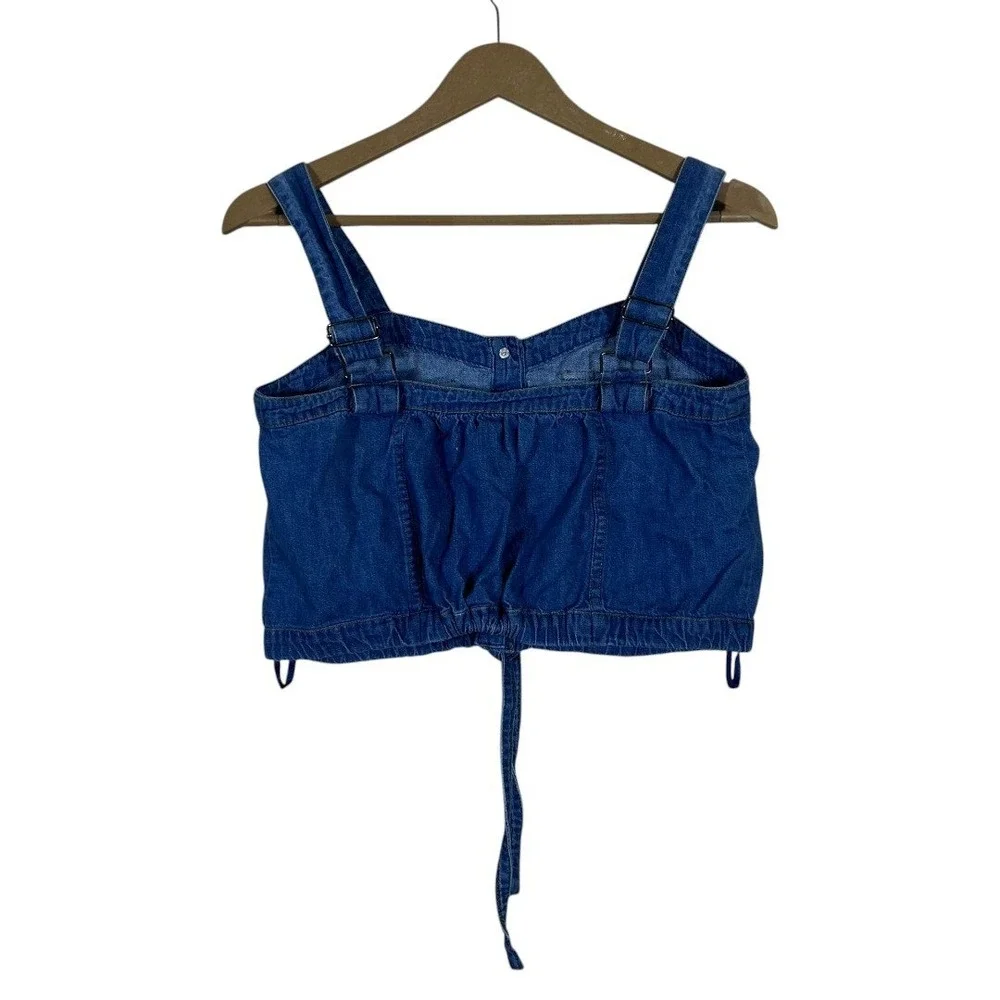 We The Free Denim Solid Camisole Blue Boho Snap Front Crop Top Size XS